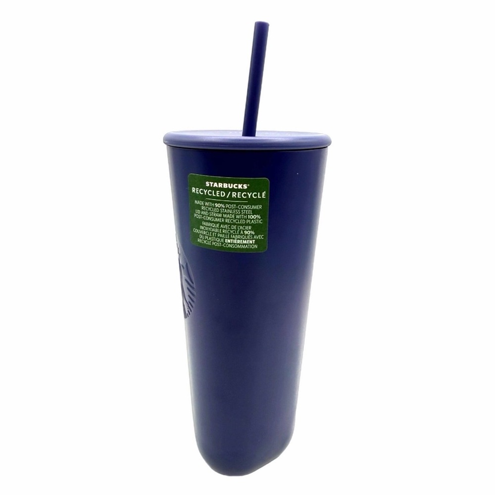 2025 Starbucks 24oz Purple Recycled Stainless Steel Triangle Tumbler with Straw - Picture 2 of 4